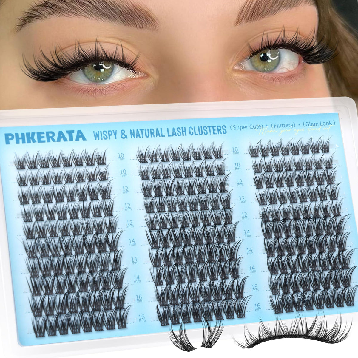 PHKERATA eyelash clusters 240pcs pack for natural dense wispy daily looks.