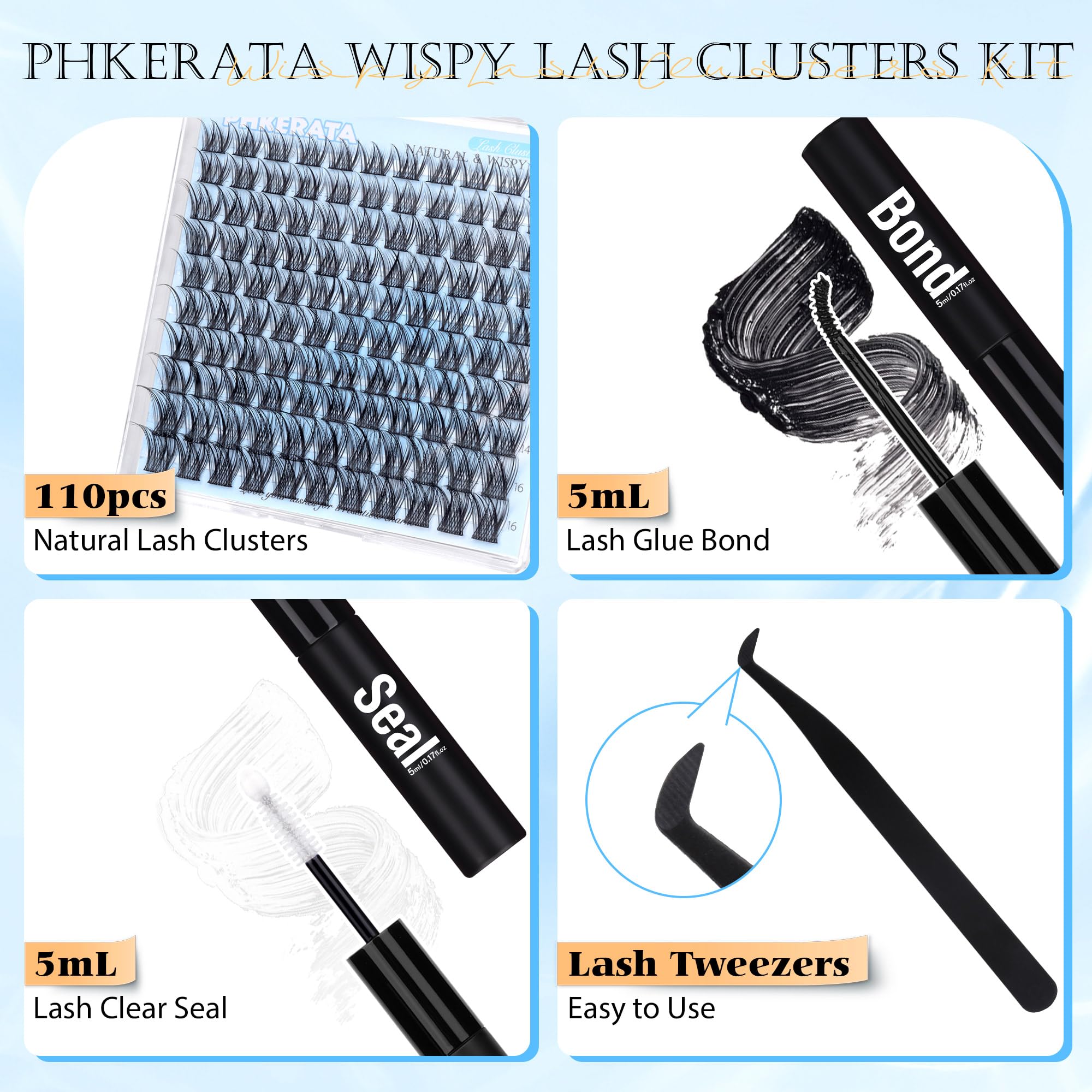 PHKERATA lash clusters 10–16mm range for versatile daily styles