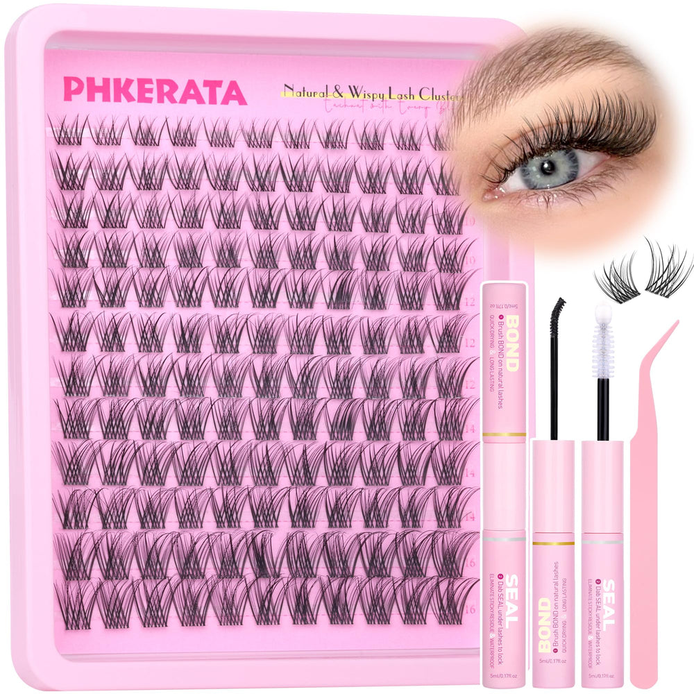 PHKERATA natural lash clusters kit with invisible band for seamless natural blend.