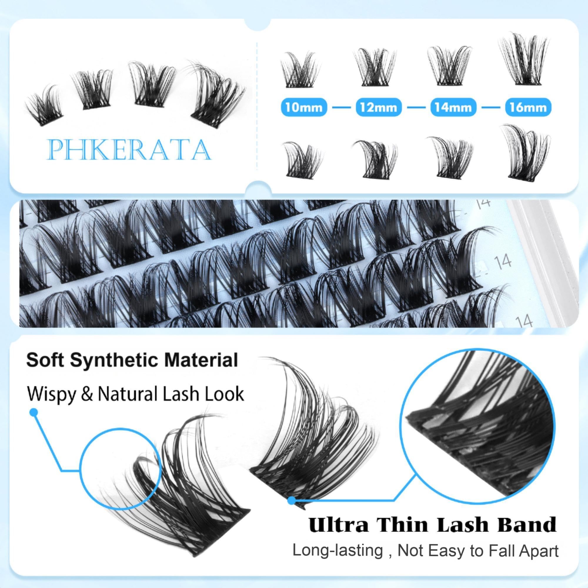 PHKERATA lightweight cluster lashes offer all-day comfort and wearability.