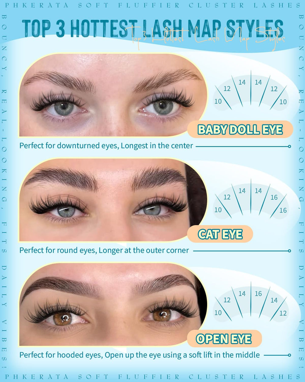 PHKERATA mix length 10-16mm for versatile eye shapes and styles.