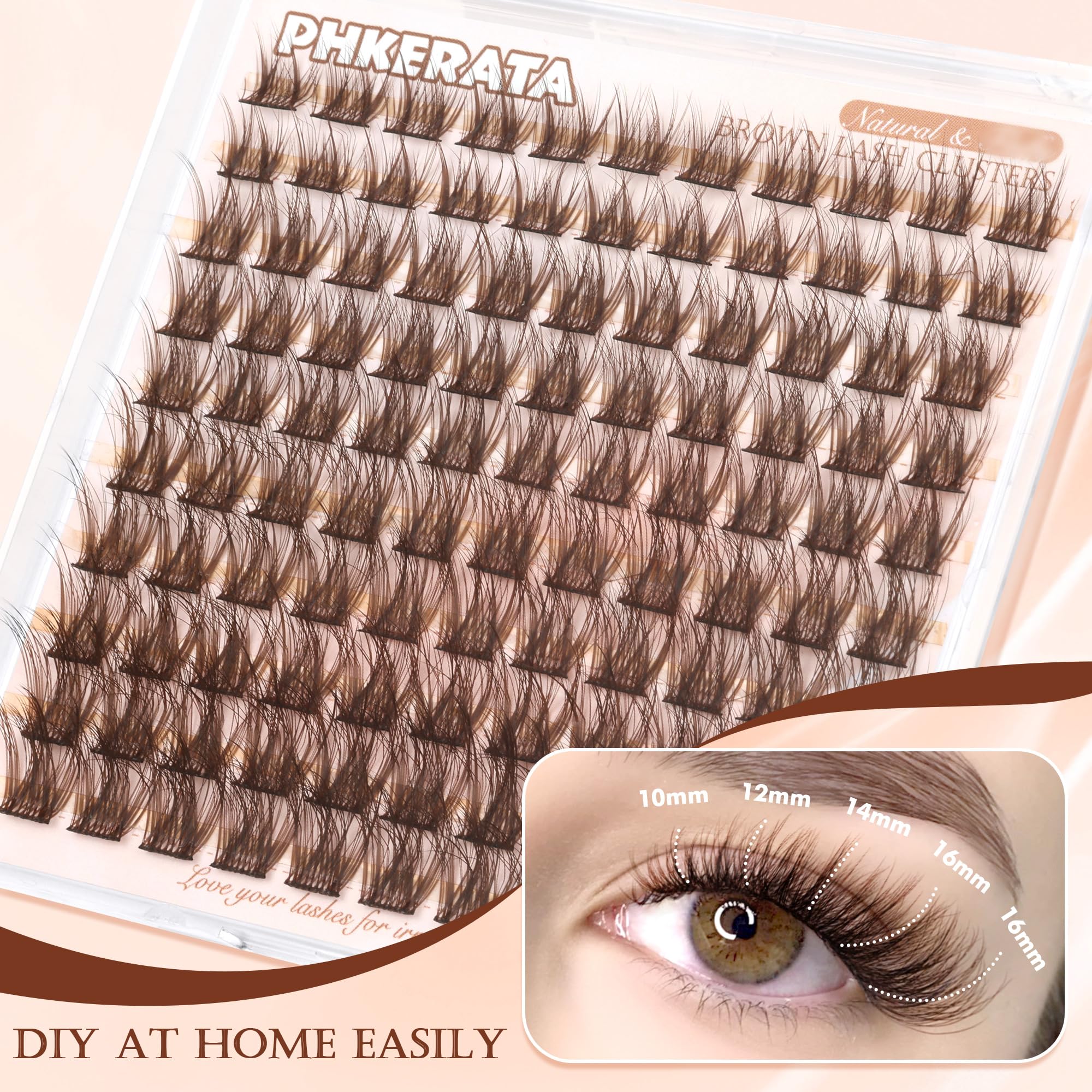 PHKERATA natural-curvature brown clusters blend seamlessly with real lashes