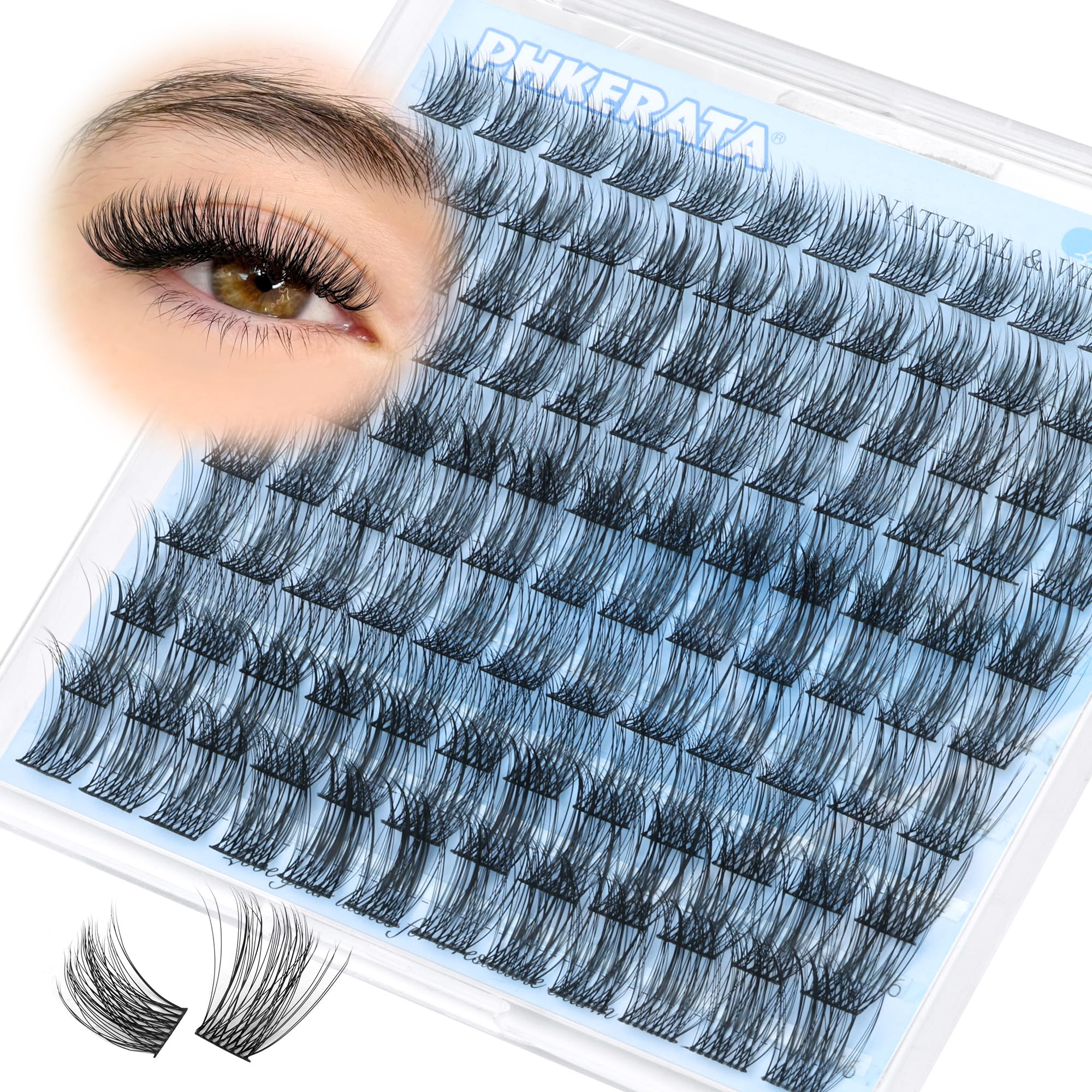 PHKERATA lash clusters close-up, 120 pieces, for seamless blending with natural lashes