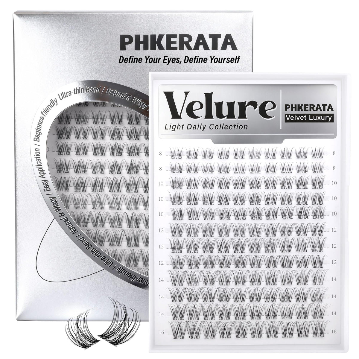 PHKERATA Velure Lash Clusters pack close-up for natural wispy lash enhancement