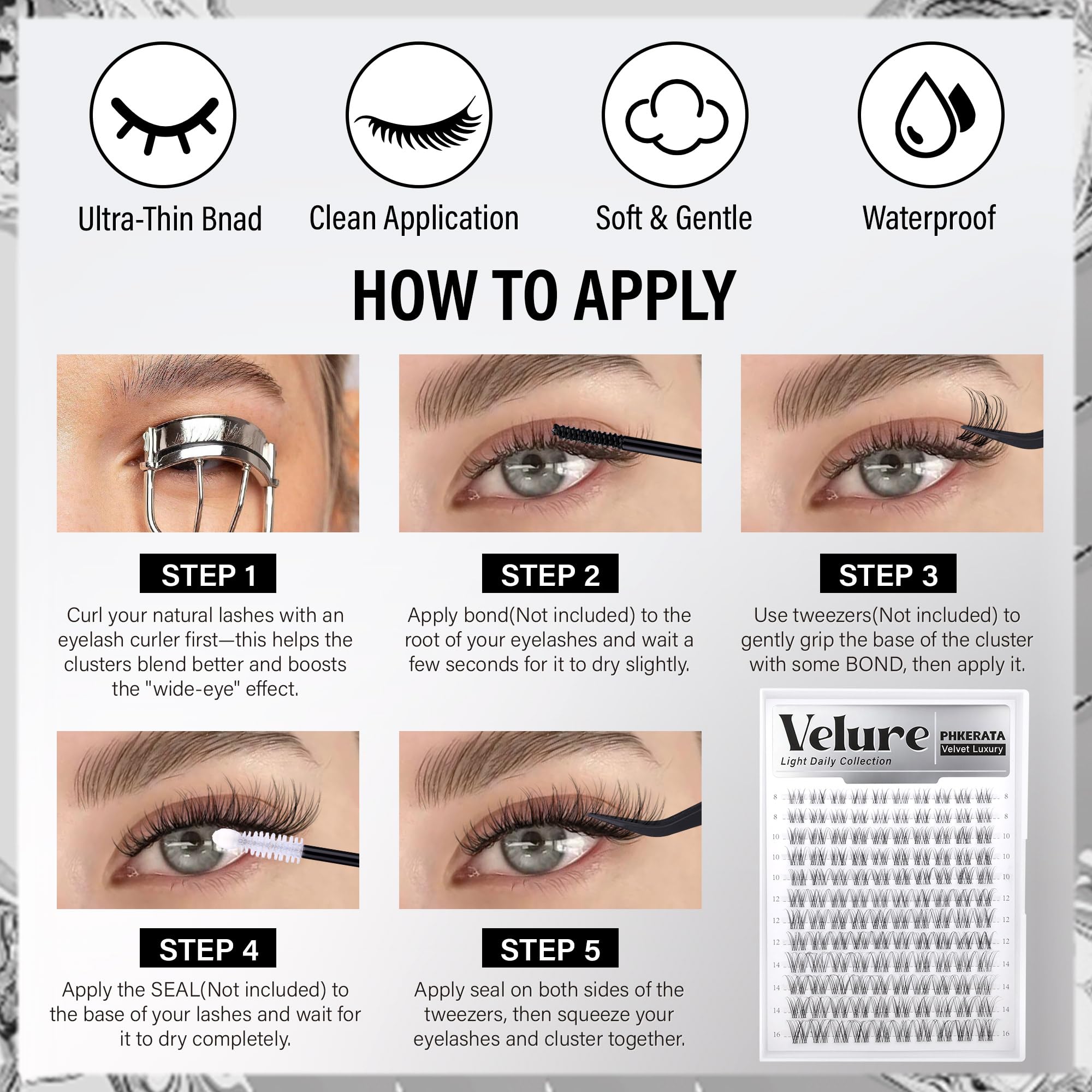 PHKERATA Velure Lash Clusters subtle-C curls for gentle lift