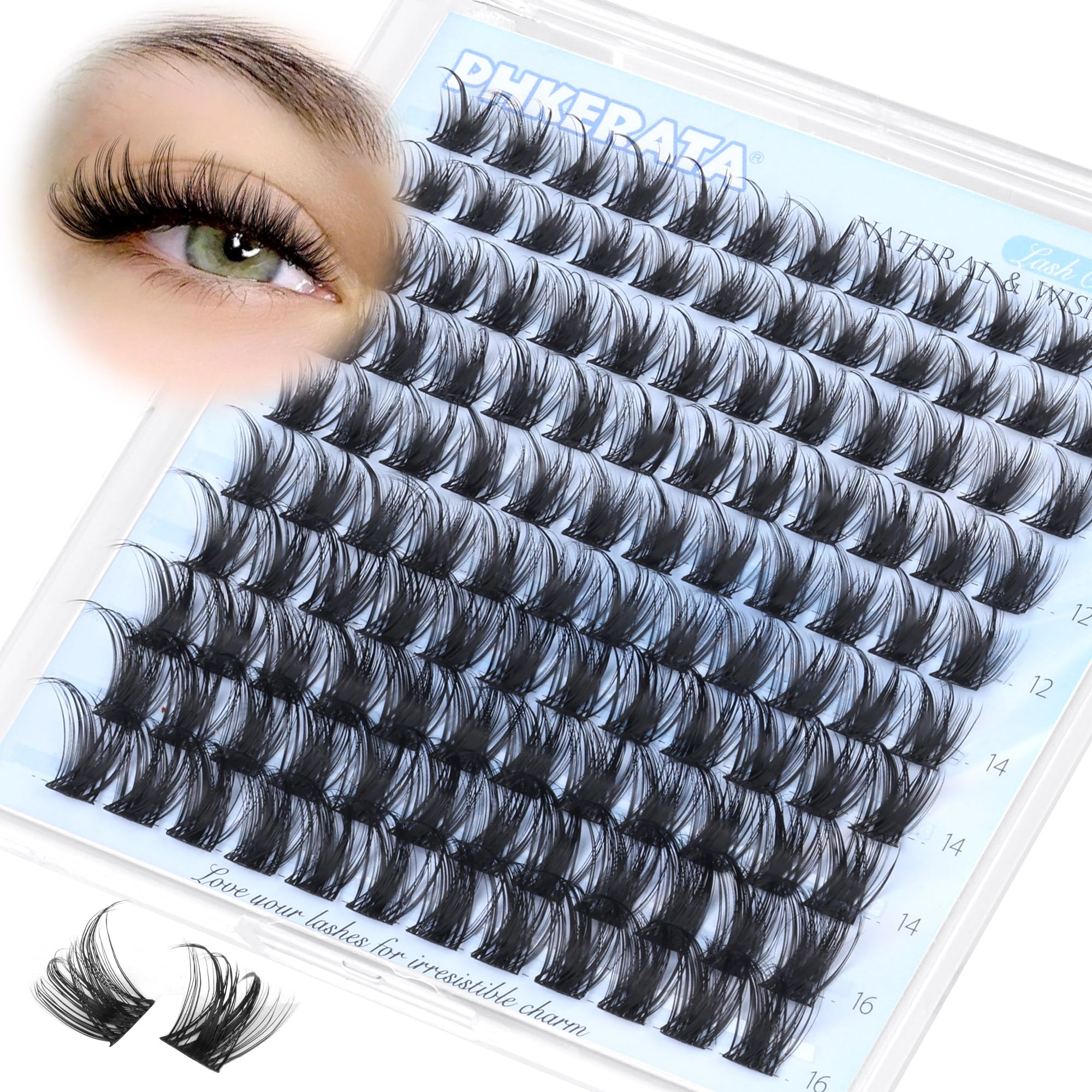 PHKERATA wispy cluster eyelashes 120pcs close-up pack for natural daily glam.