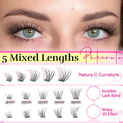 PHKERATA wispy curvature lashes shown for subtle 3D enhancement.
