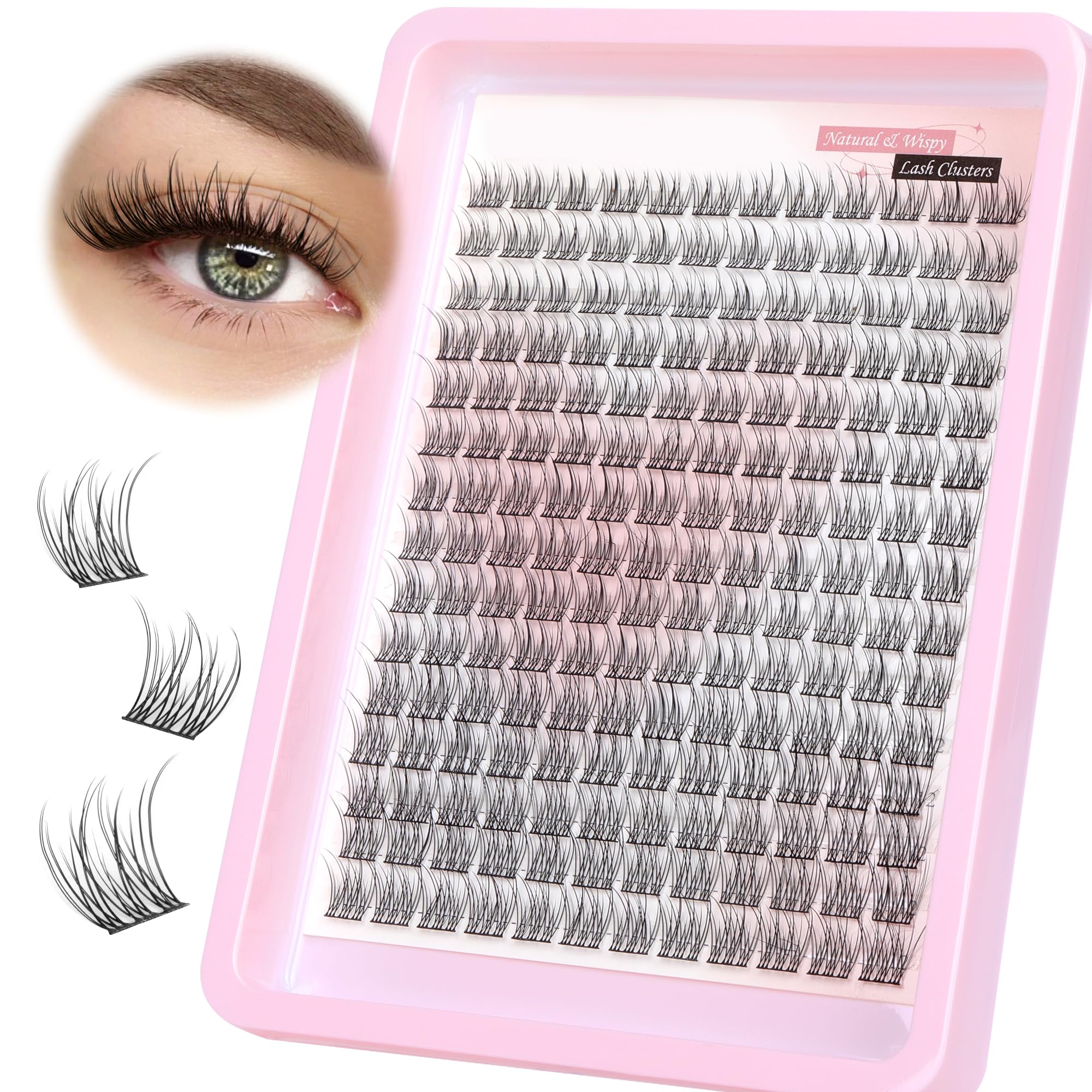 PHKERATA Wispy Lash Clusters 180-piece pack for natural daily lashes.