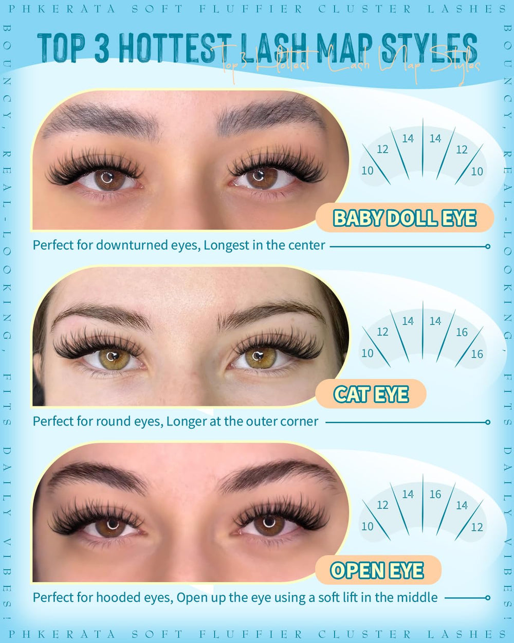 PHKERATA Wispy Lash Clusters C curl lift opens eyes naturally.