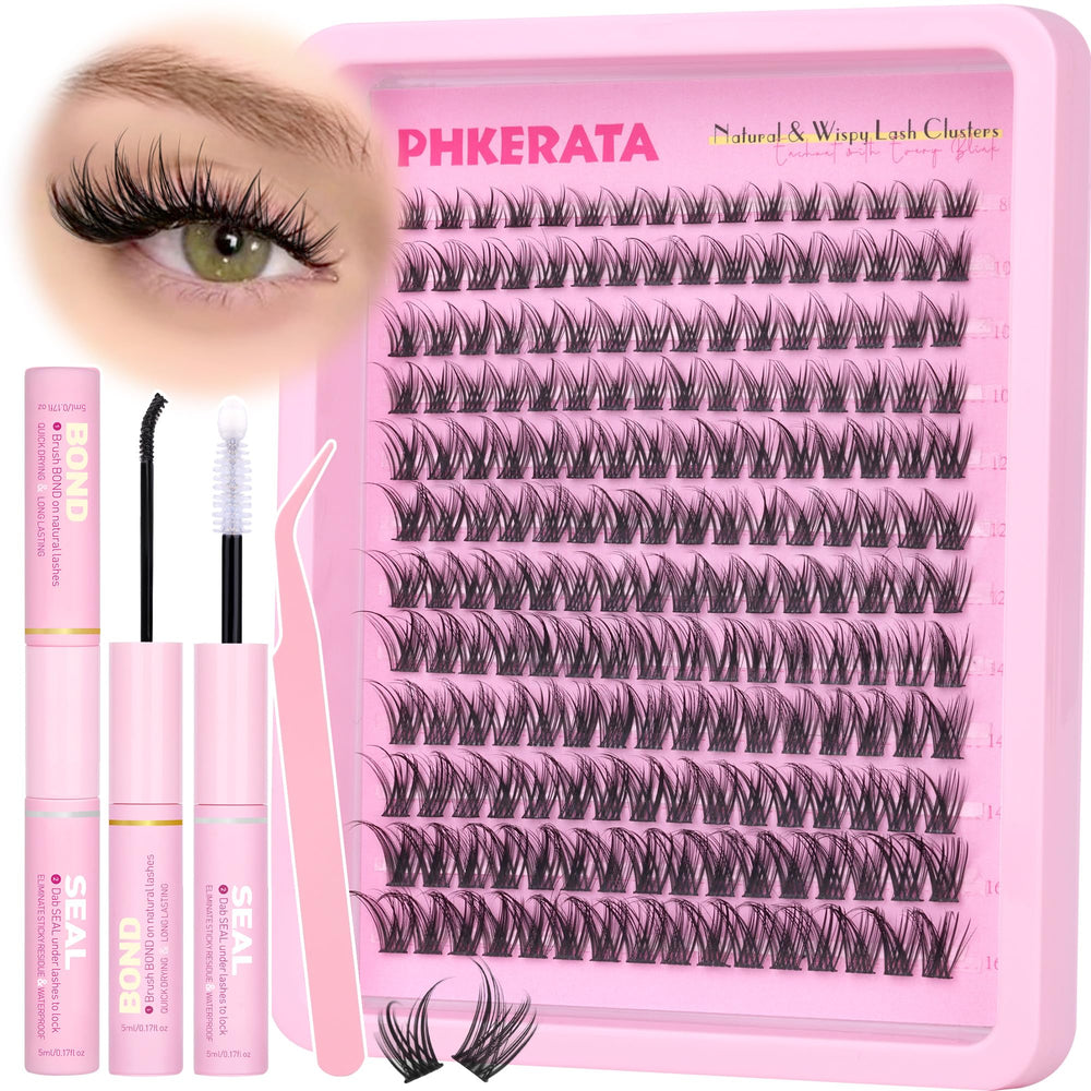 PHKERATA Wispy Lash Clusters Kit with 192 pieces for a fuller, natural-looking lash line at home.