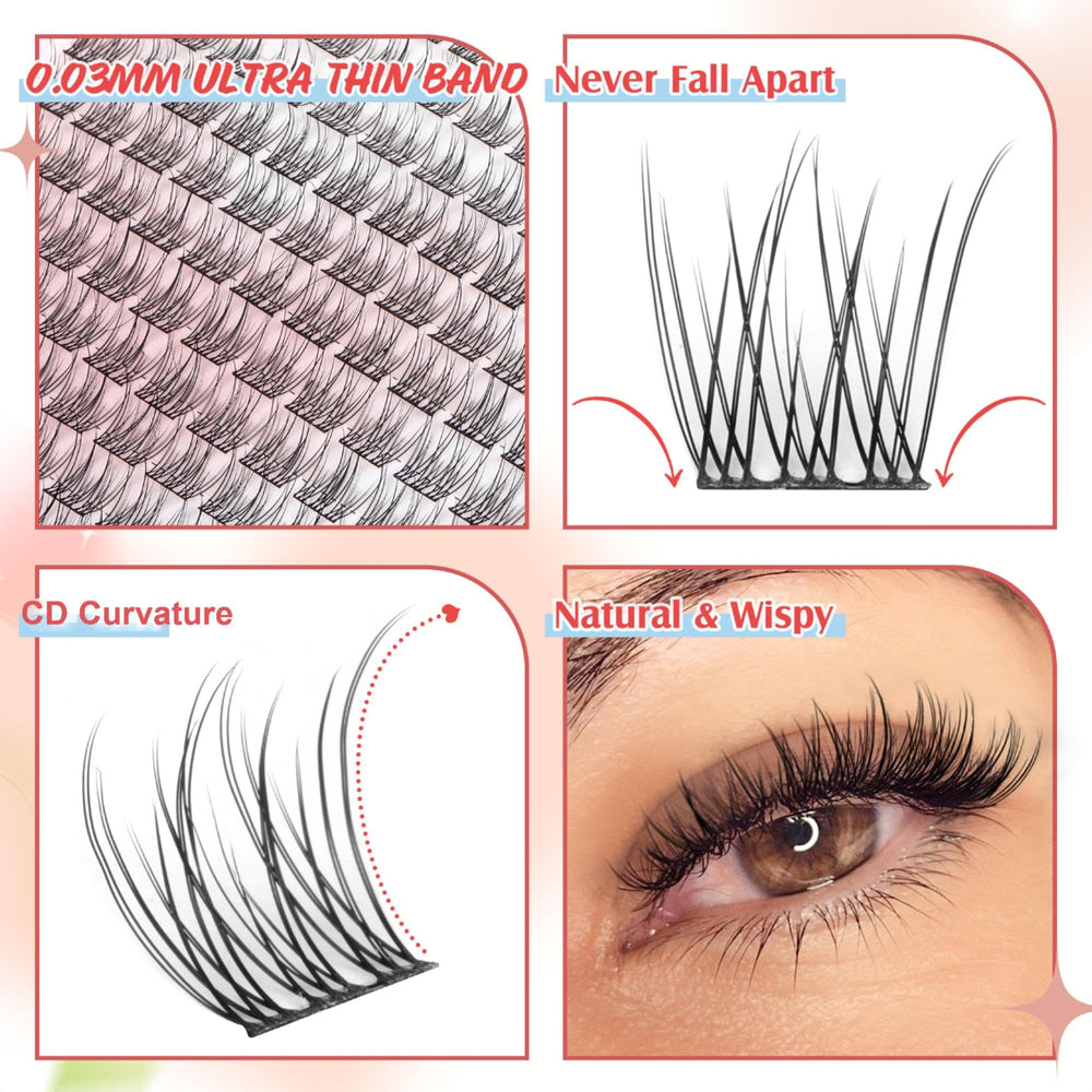 PHKERATA Wispy Lash Clusters with 9-12mm lengths for versatile styling.