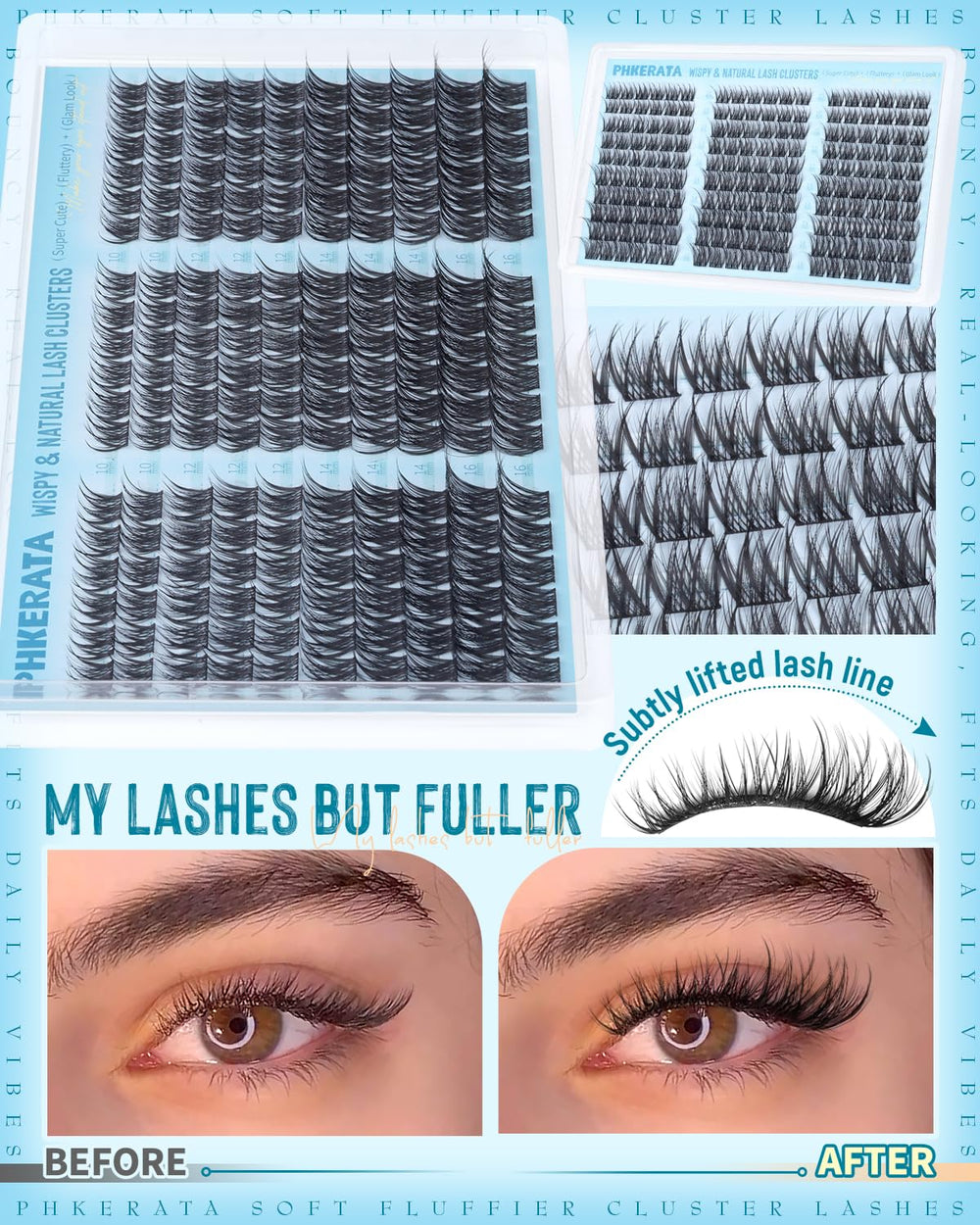 PHKERATA Wispy Lash Clusters natural wispy effect blends with real lashes.