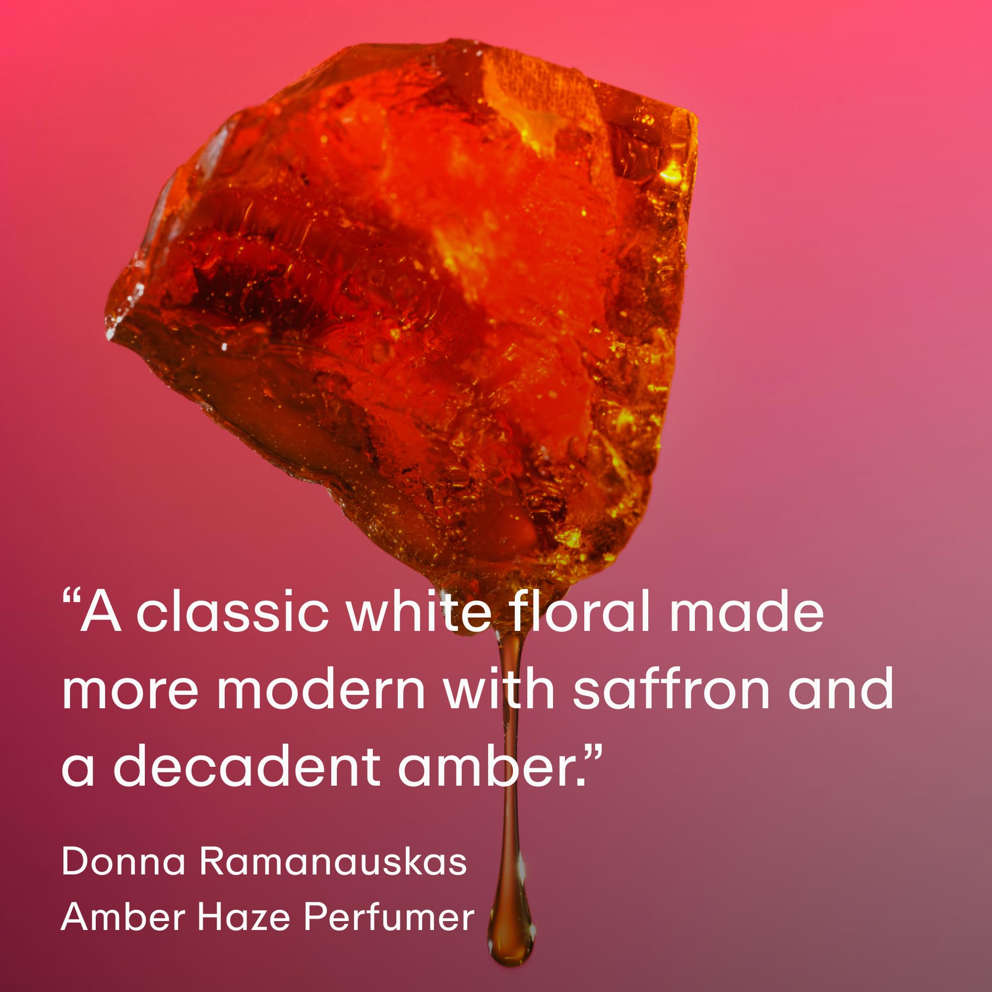 Amber-vanilla base detail emphasizes warm, comforting undertones in PHLUR Amber Haze.
