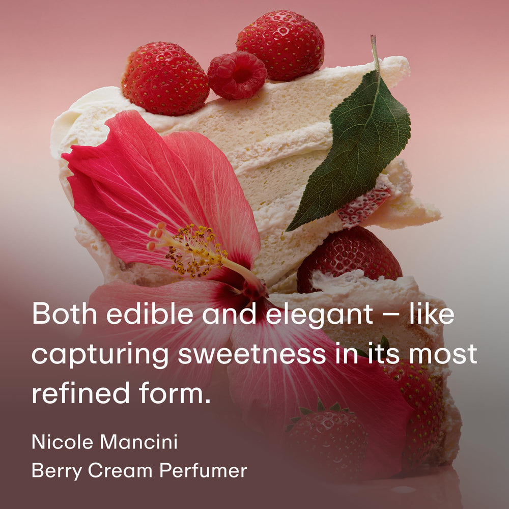 PHLUR Berry Cream vanilla note closeup highlights creamy fragrance.