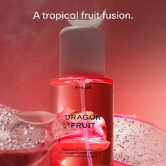 PHLUR Dragon Fruit Body Mist pour showing light fragrance release