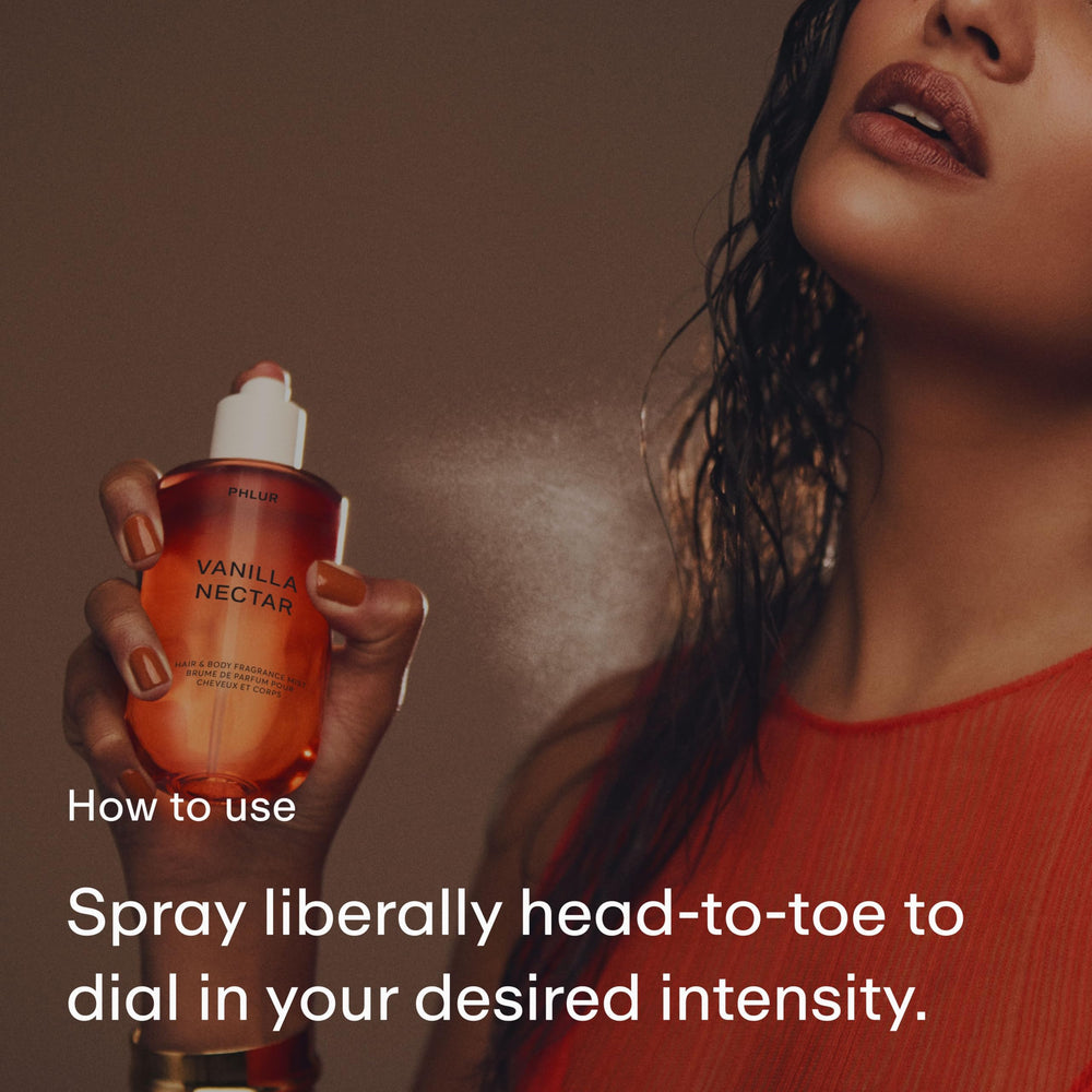 PHLUR spray demonstrates versatile use on hair and skin