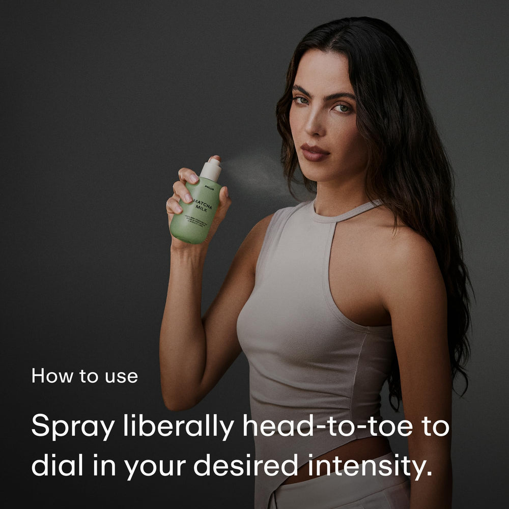 PHLUR Matcha Milk Body Mist creamy-base texture with matcha and vanilla