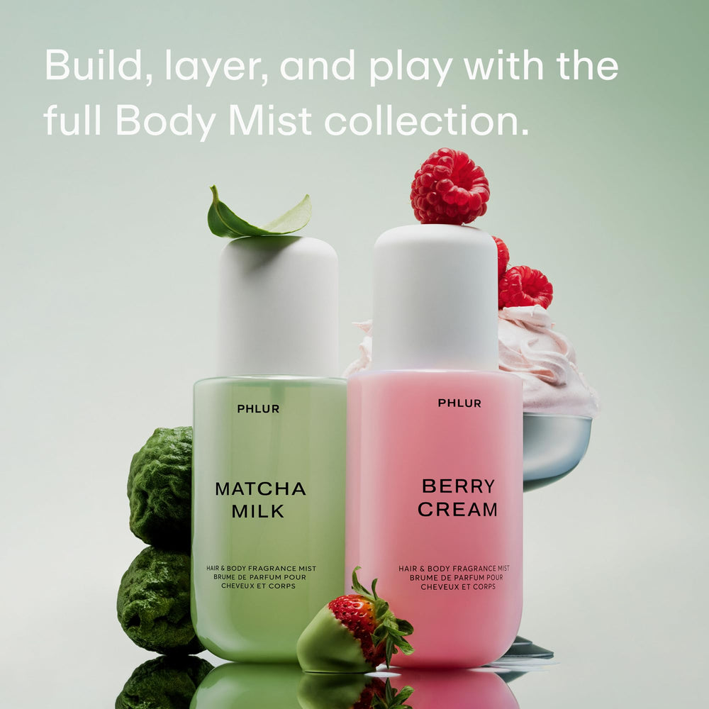 PHLUR Matcha Milk Body Mist front packaging view with premium design