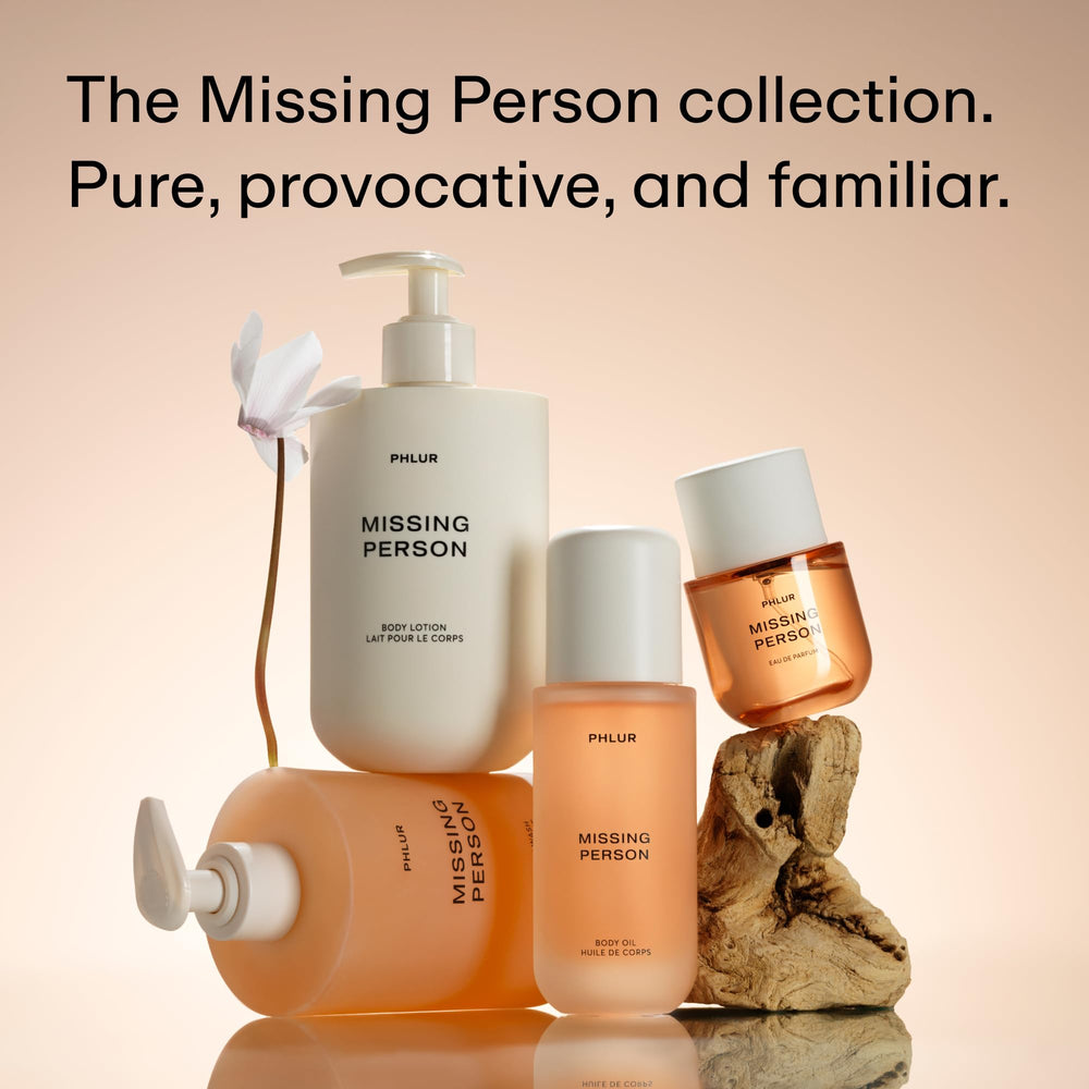 PHLUR Missing Person in-bottle view of bergamot, jasmine, sandalwood.