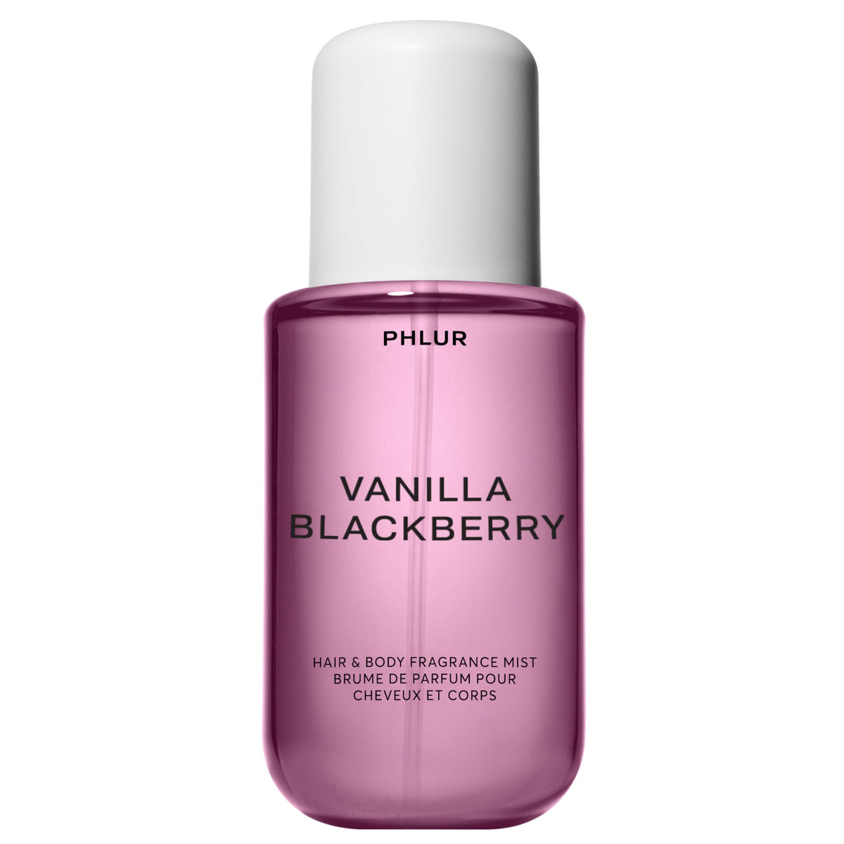 PHLUR Vanilla Blackberry Body Mist bottle showing warm vanilla and berry notes for daily wear.