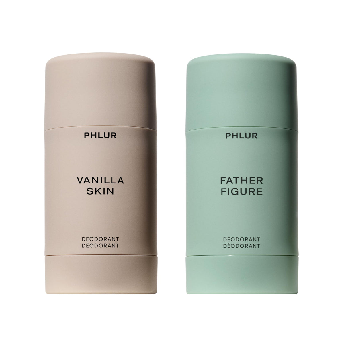 PHLUR Vanilla Skin and Father Figure Duo box showcases premium natural deodorants for lasting freshness.