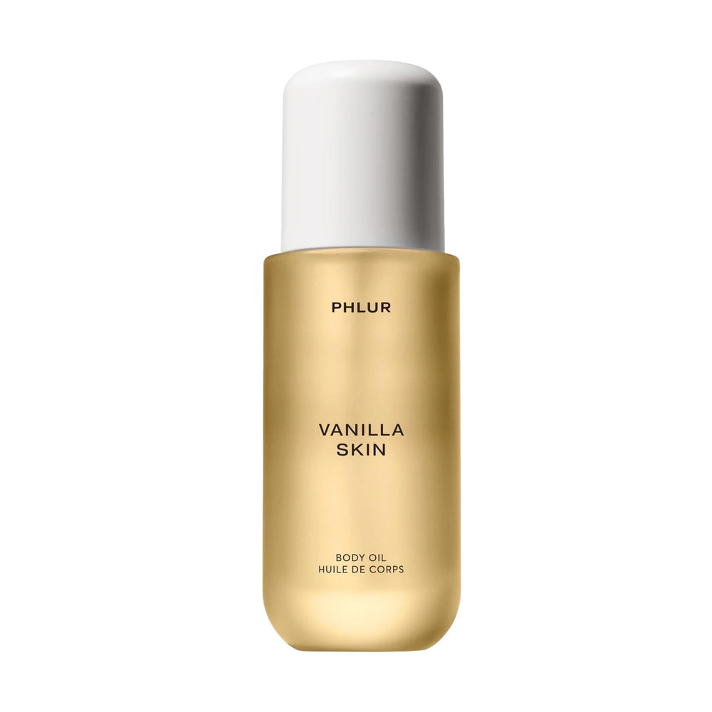PHLUR Vanilla Skin Body Oil bottle with premium design and inviting glow.