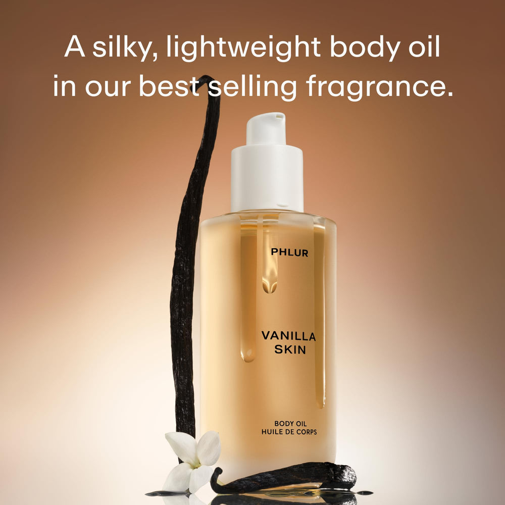 PHLUR Vanilla Skin Body Oil cap close-up showing smooth, easy application.
