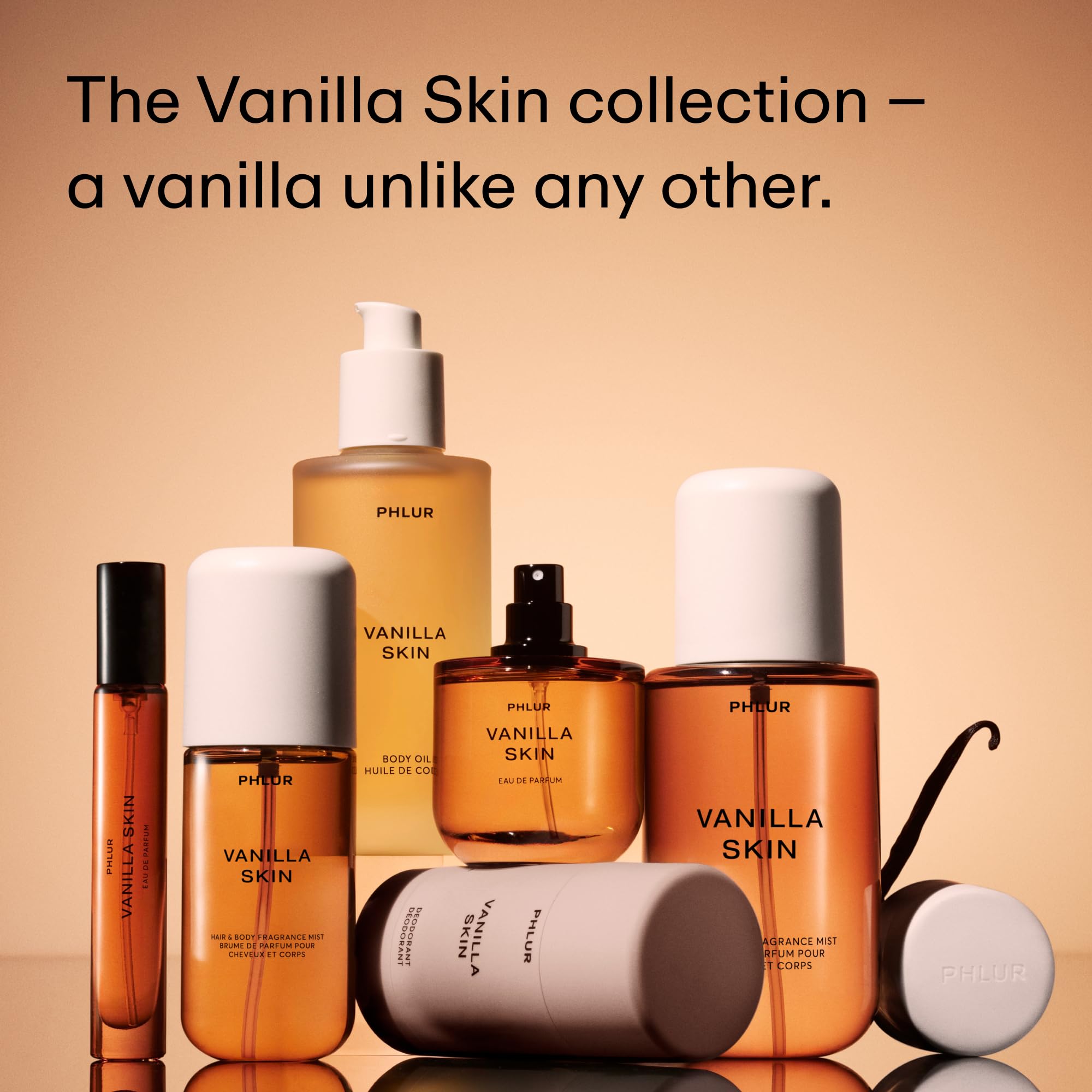PHLUR Vanilla Skin Body Oil label close-up highlighting ceramide-rich oils.
