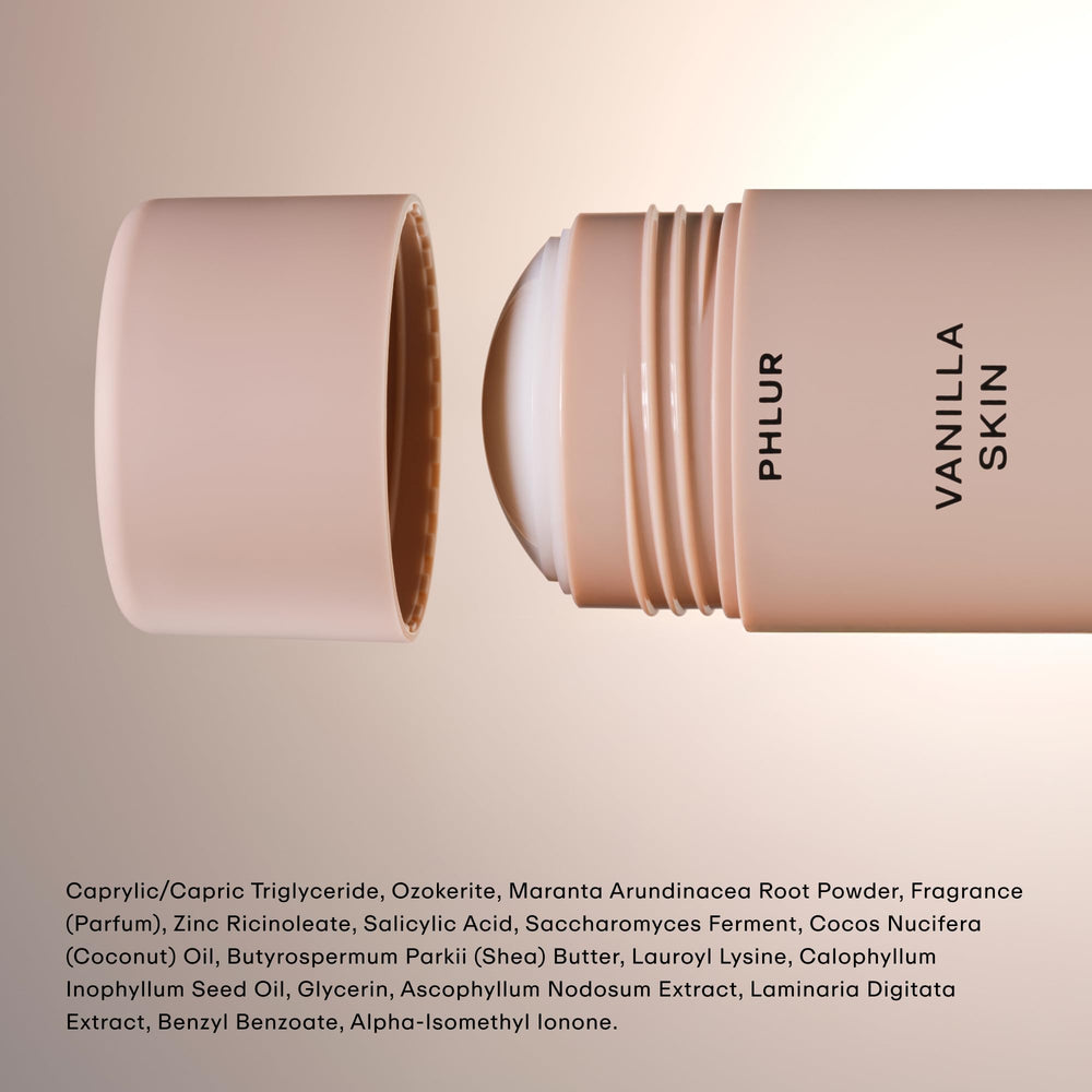 PHLUR Vanilla Skin packaging and box highlight natural deodorant duo.