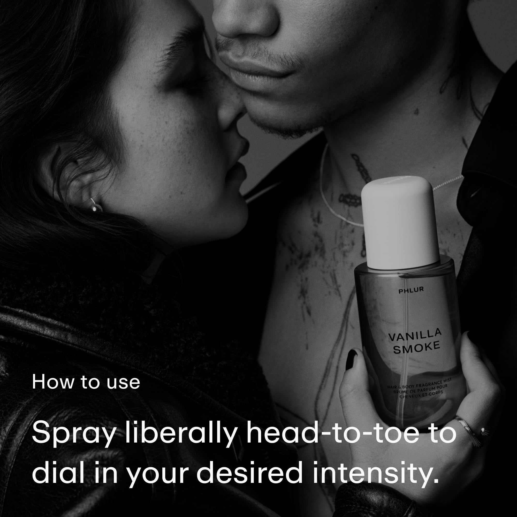PHLUR Vanilla Smoke body spray on skin shows light, long-warming aroma