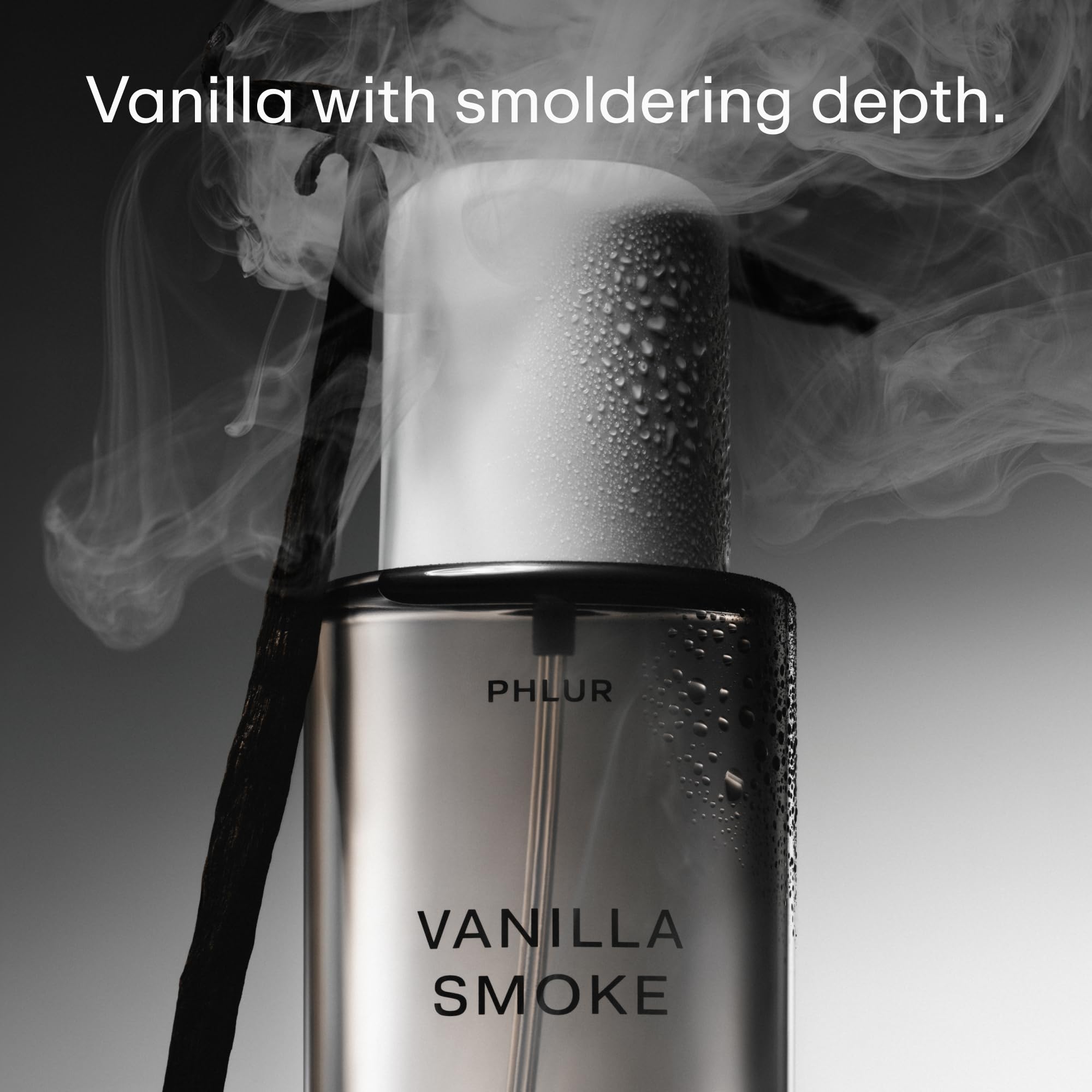 PHLUR Vanilla Smoke bottle closeup highlighting incense and amber warmth