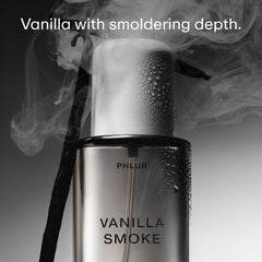 PHLUR Vanilla Smoke bottle closeup highlighting incense and amber warmth