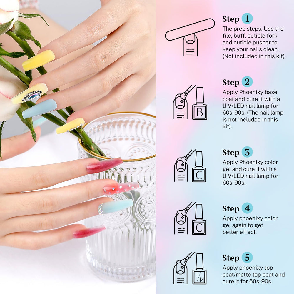 Phoenixy Accesorios manicura herramientas para aplicar y sellar colores.