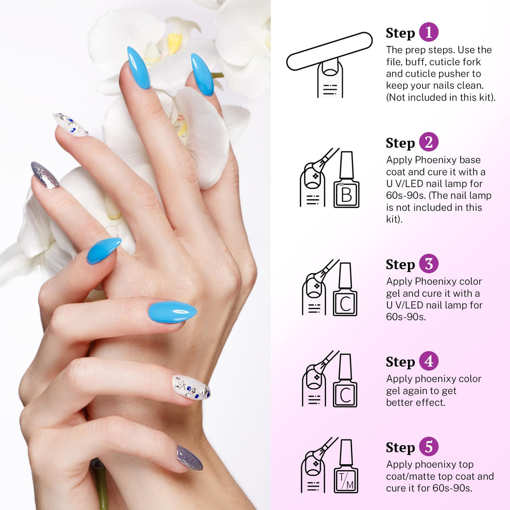 Aplicación de esmalte Phoenixy en uñas para color intenso.