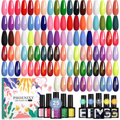 Phoenixy Gel Nail Polish 30-Piece Dark Color Collection bottles display rich tones for mature looks.