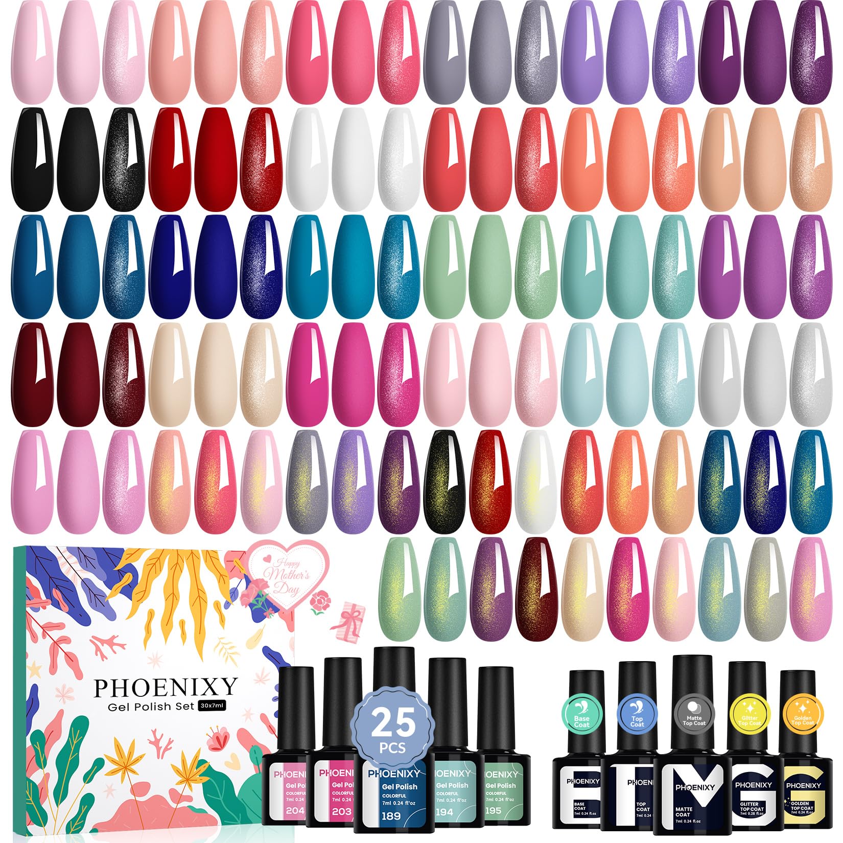 Phoenixy gel nail polish colors collection in 7ml bottles for versatile manicure options.