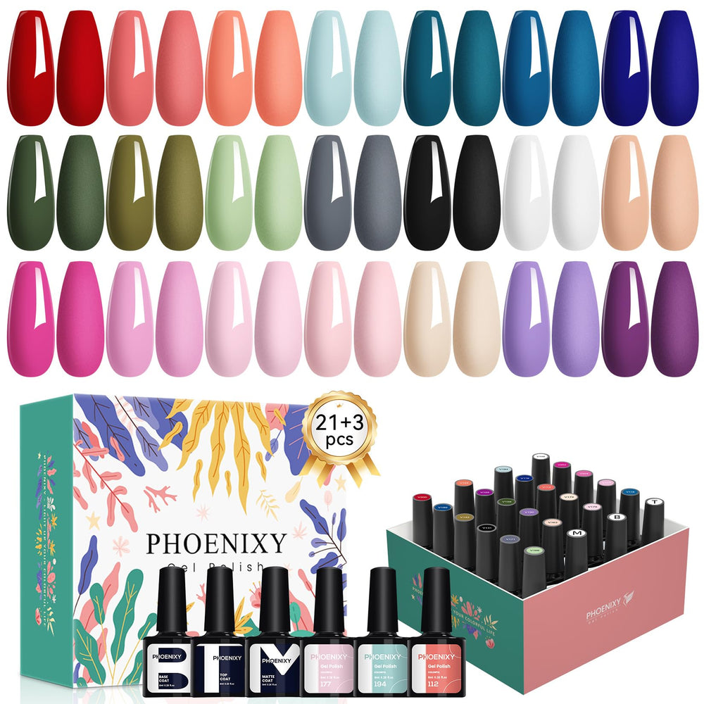 Phoenixy set gel de uñas de 24 piezas para lograr un acabado profesional en casa.