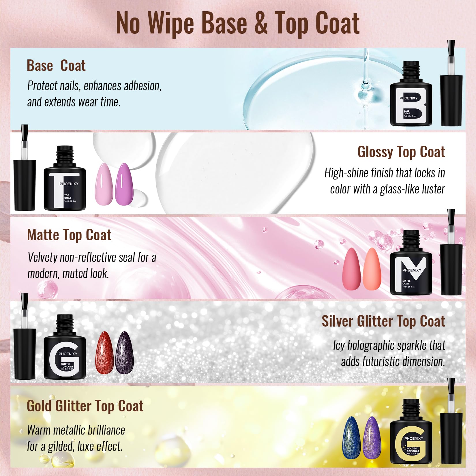 Phoenixy gold glitter top coat creates luxurious accents for party-ready nails