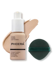 Phoera base fluida mate 102 Nude, cobertura uniforme para piel clara.