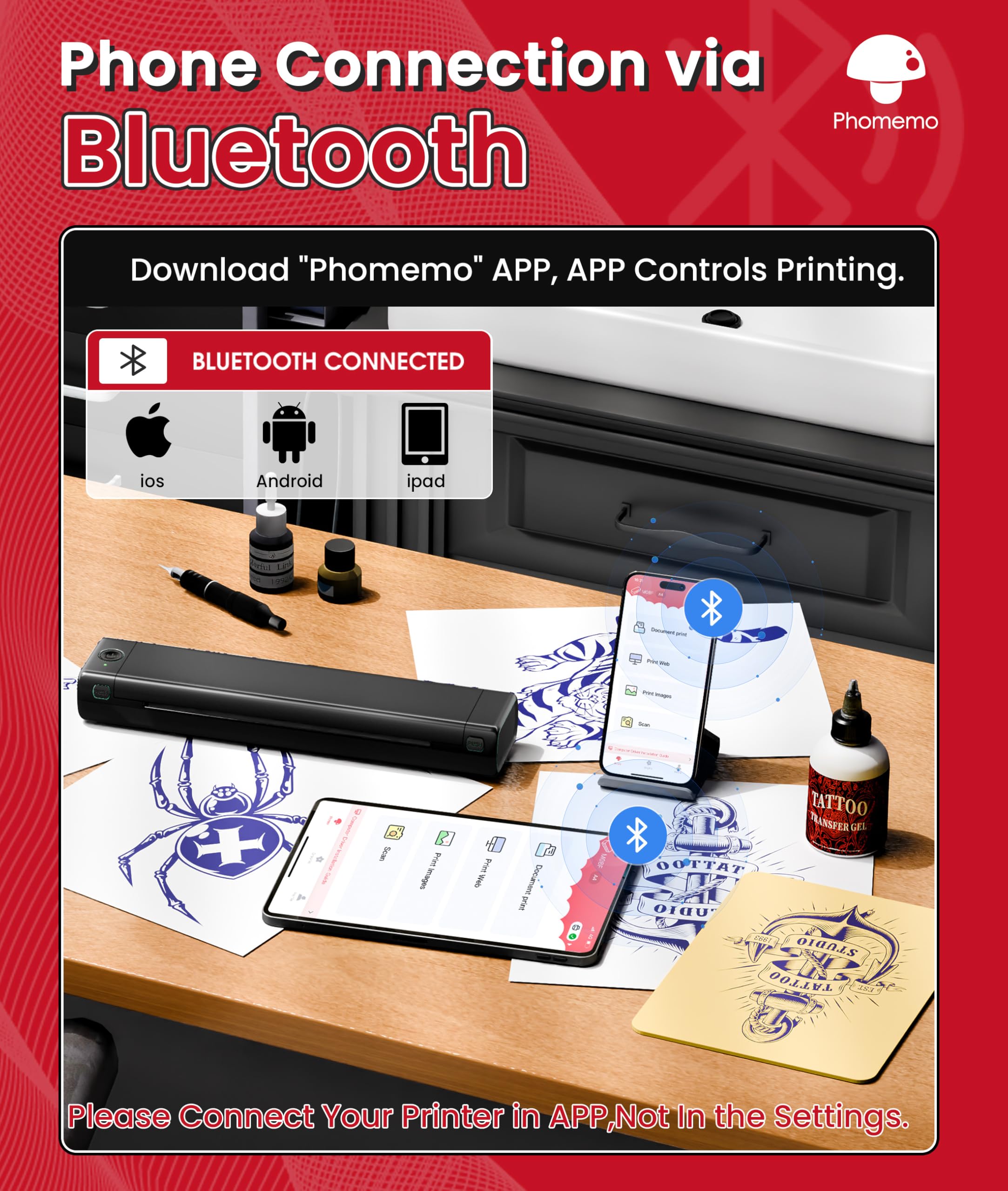 Phomemo AI image generation in App helps design tattoos.