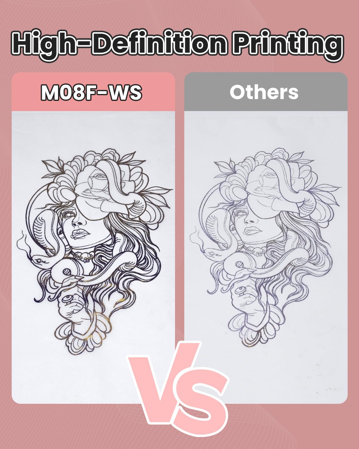 Phomemo M08F pink compact design for portable tattoo setup.