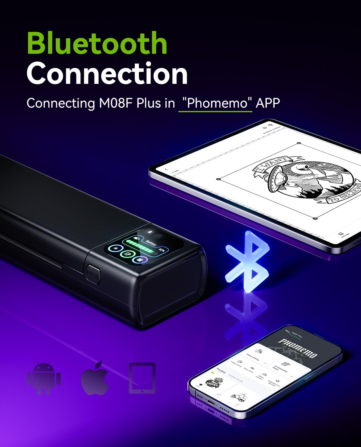 Phomemo M08F Plus thermal inkless technology for clean stencil transfer