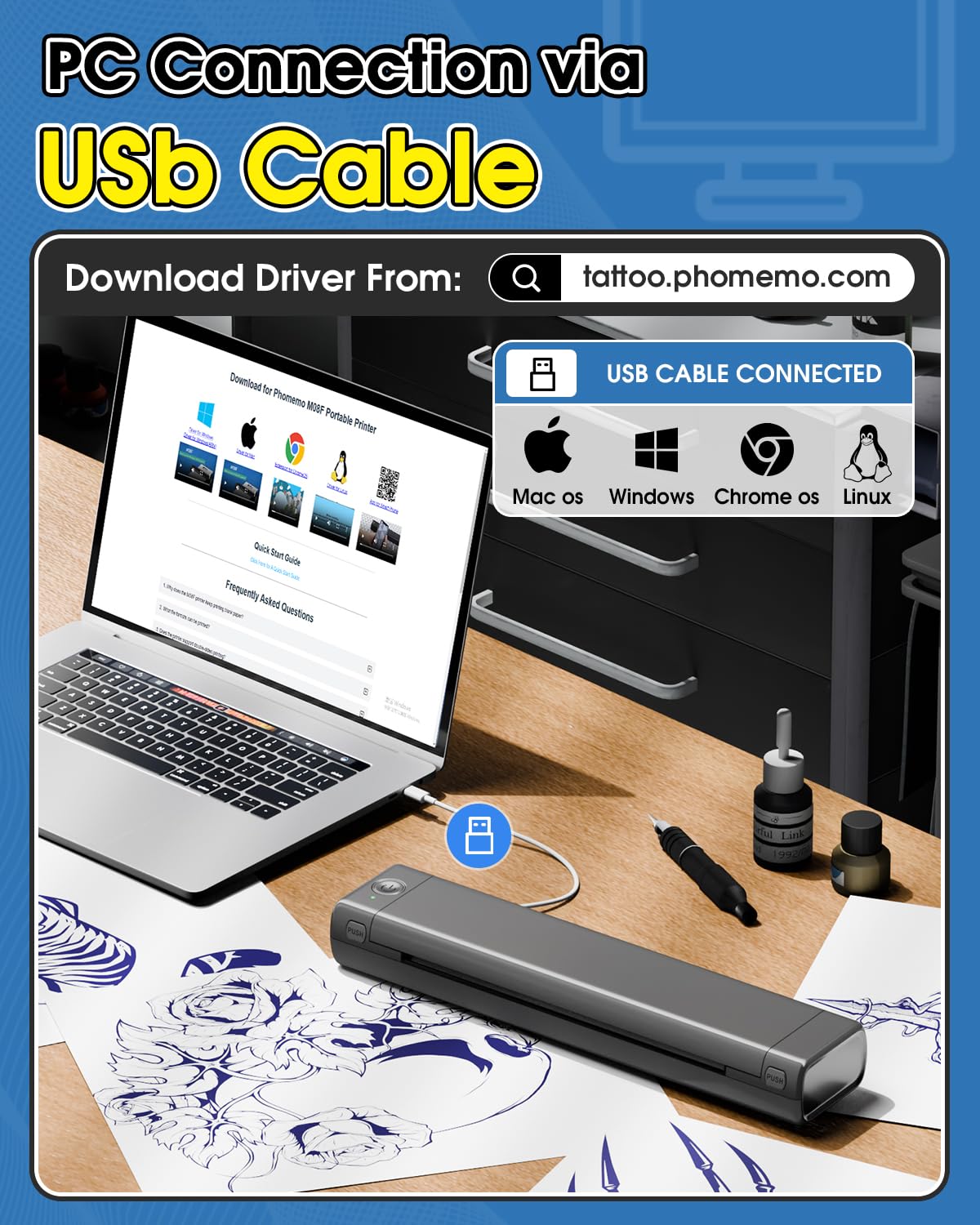 Phomemo M08F compatibility with phones and tablets broadens design options.