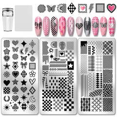 PH PandaHall plaid nail stamping plate for chic checkerboard manicure at home.