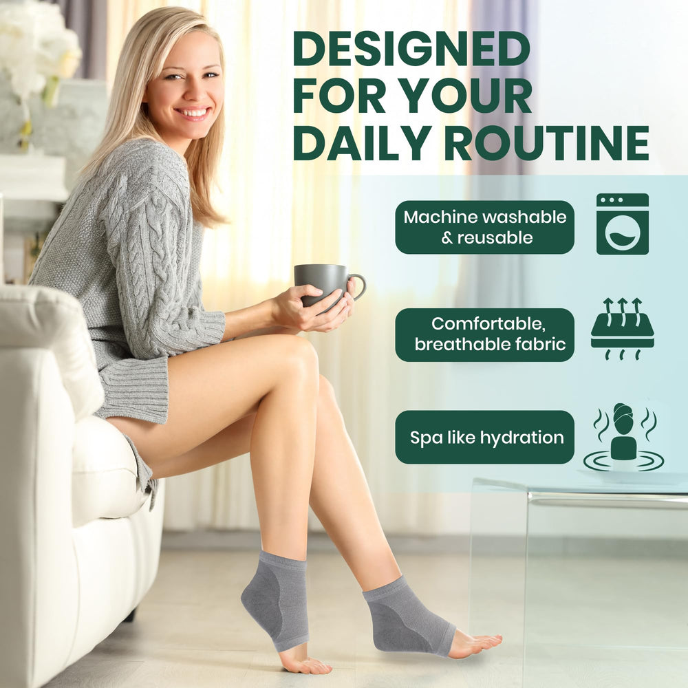 PhysFlex Moisturizing Socks resting beside bedtime routine setup