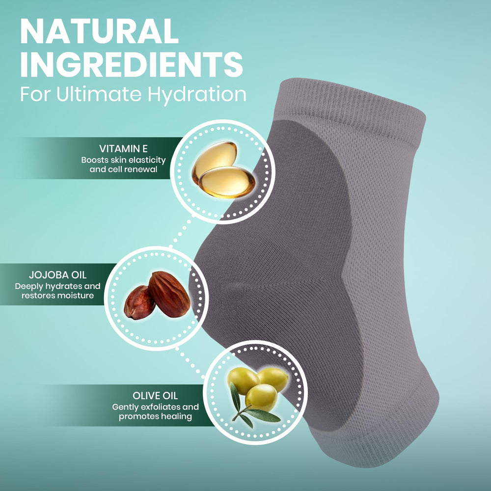 PhysFlex Moisturizing Socks cracked heel detail showing skin-softening potential