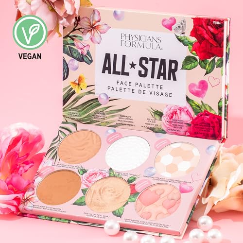 Physicians Formula All-Star Face Palette: iluminador Rosé All Day Petal Glow para pómulos radiantes.