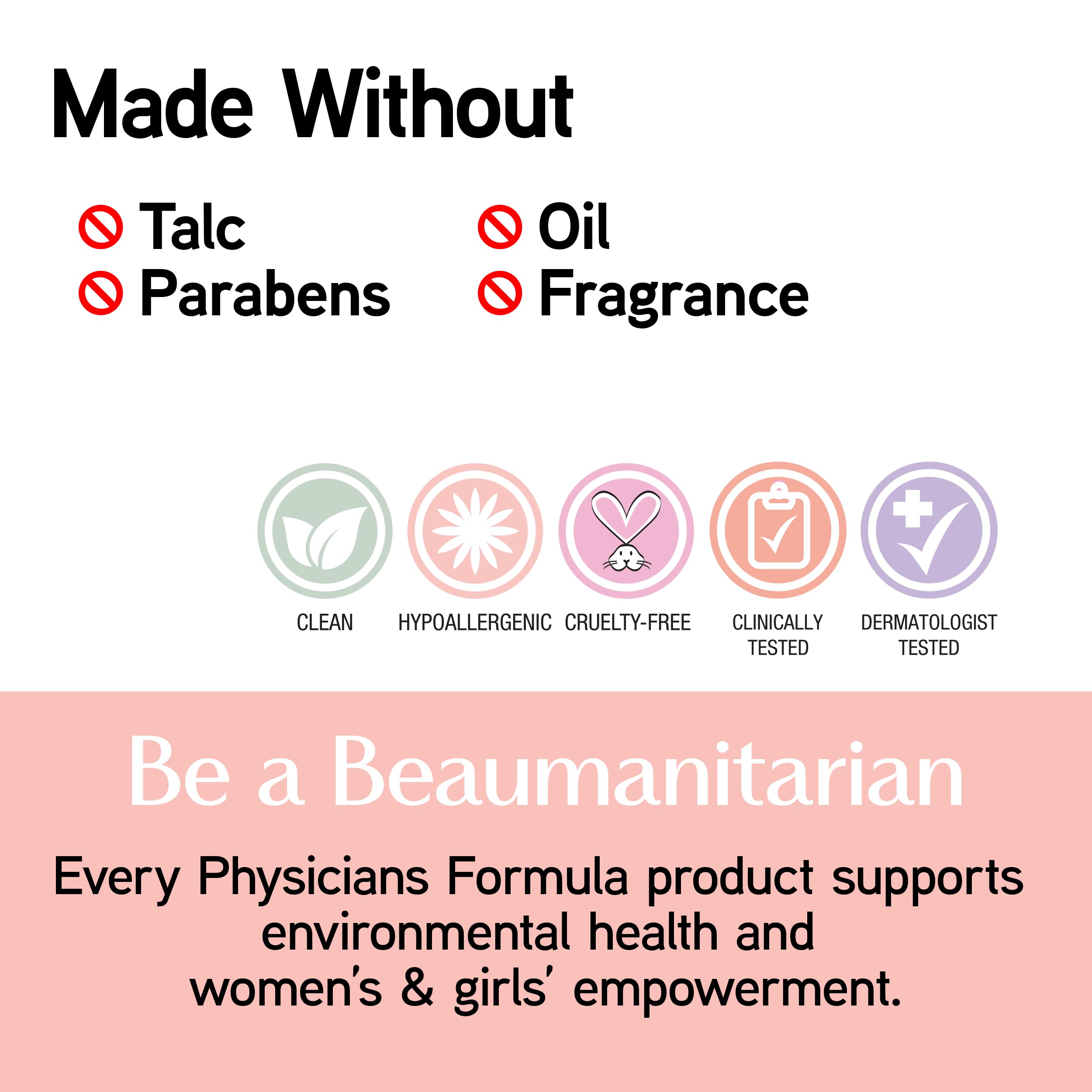 Fórmula hipoalergénica de Physicians Formula sin irritantes para la piel sensible.