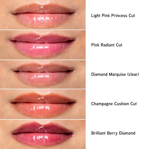 Acabado brillante del gloss diamante realzando el contorno natural de los labios