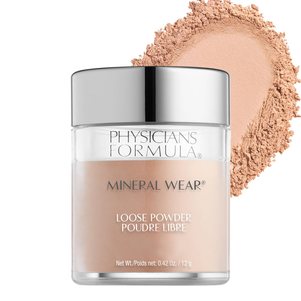 Polvo mineral sin talco de Physicians Formula, acabado satinado suave para piel natural.